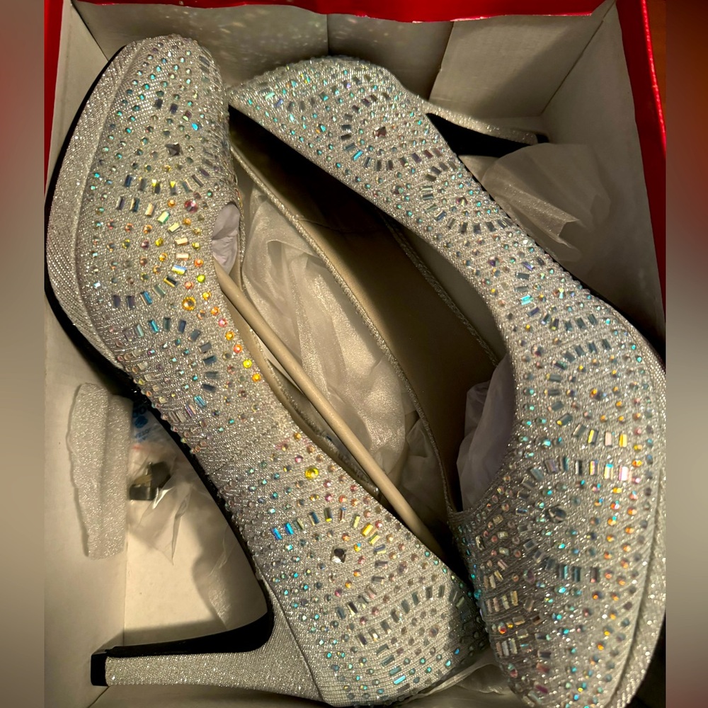 Women’s silver crystal heels